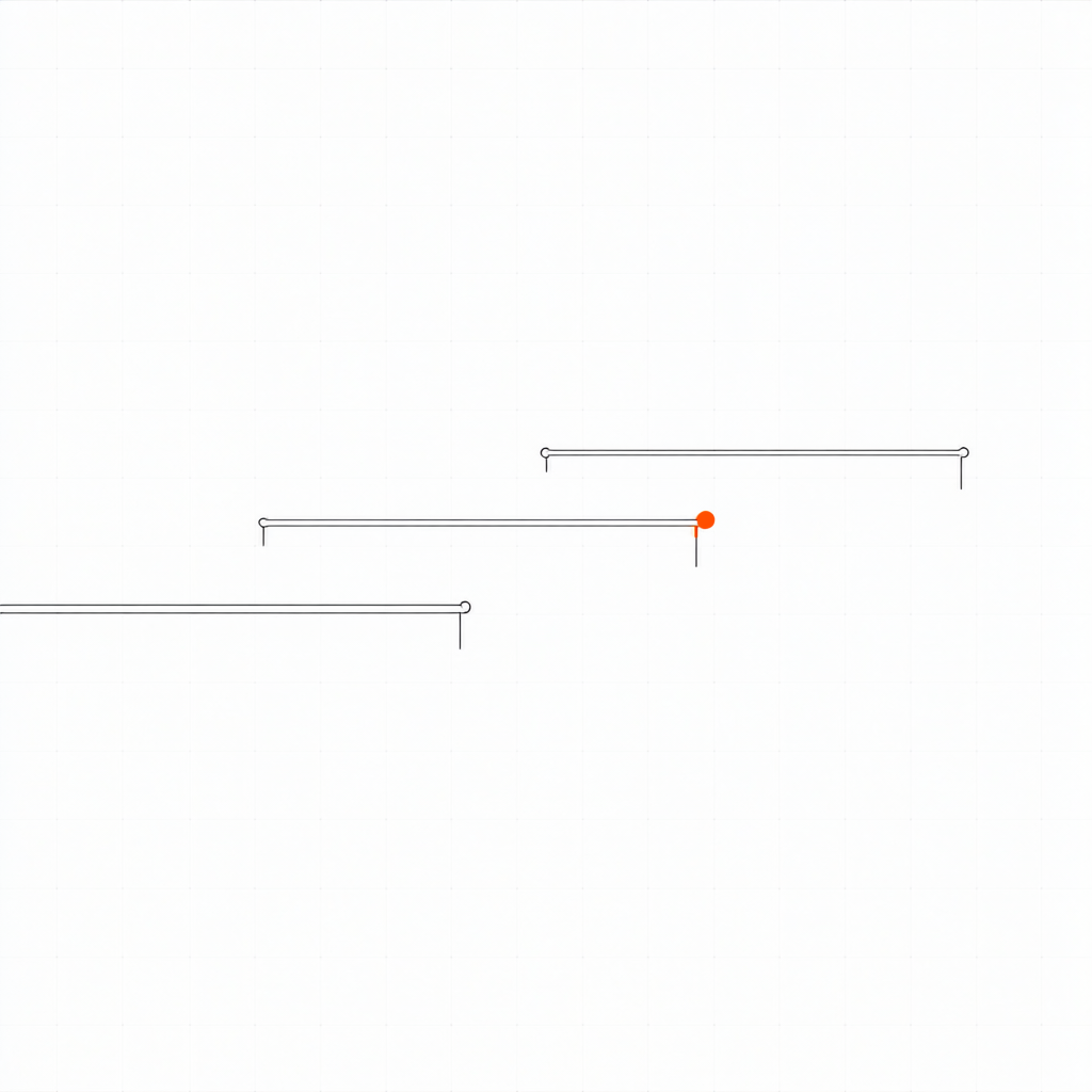 Three horizontal platform lines at different heights, each ending in a marked cliff edge, the middle edge and its marker in orange — the three free-tier caps