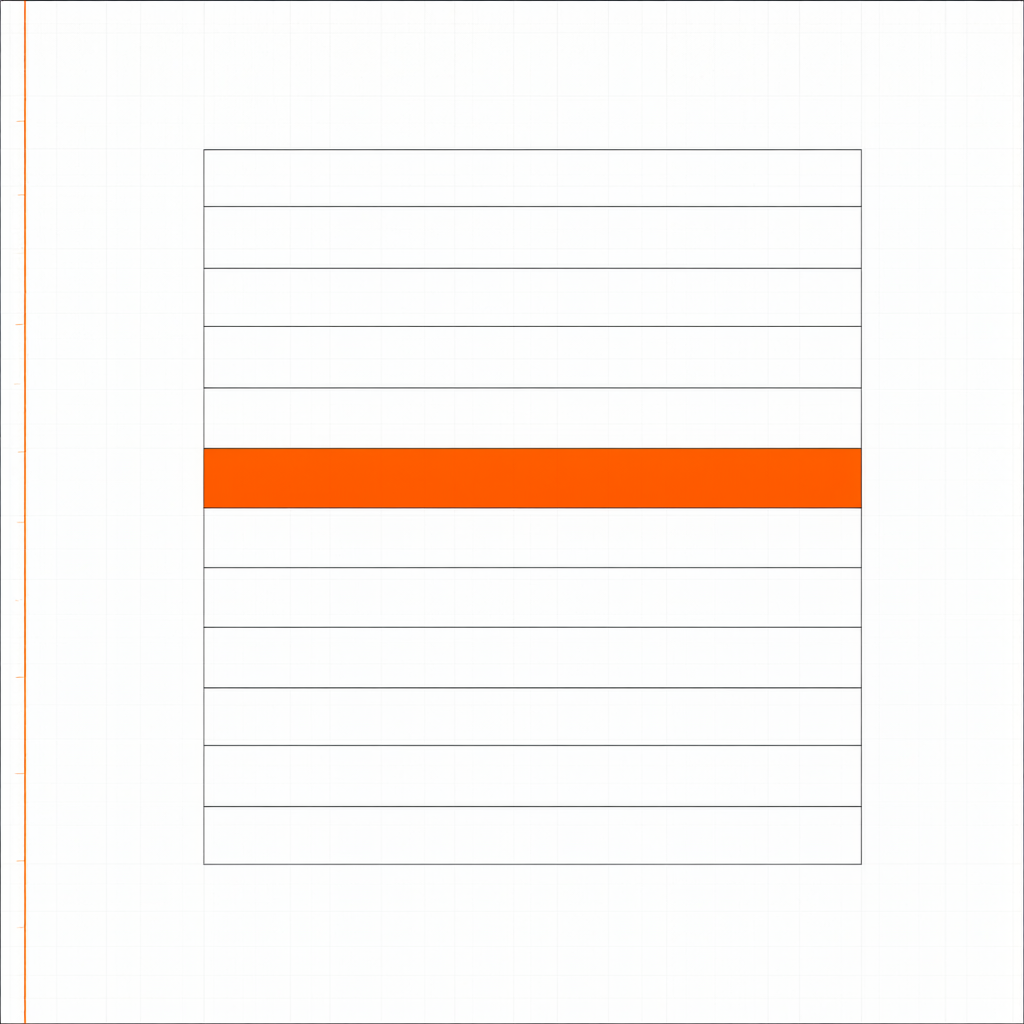 Ten ledger lines stacked like a receipt, one line highlighted in orange