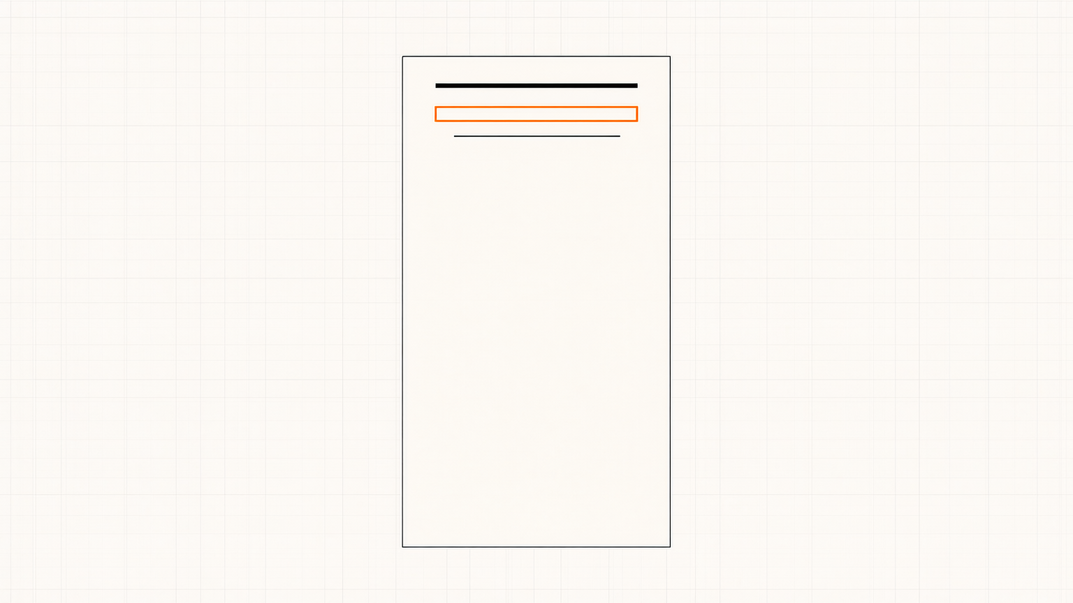 An invoice sheet with one bold line at the top and thinner lines below it; one thin line outlined in orange — the sticker versus the hidden line